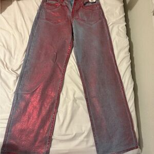 Metallic Pink and Blue Women's Jeans